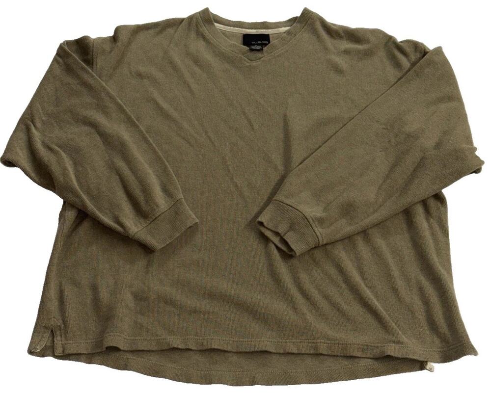 Blue Bass Men’s XL V Neck Pullover Sweater Brown Tan Long Sleeve Casual